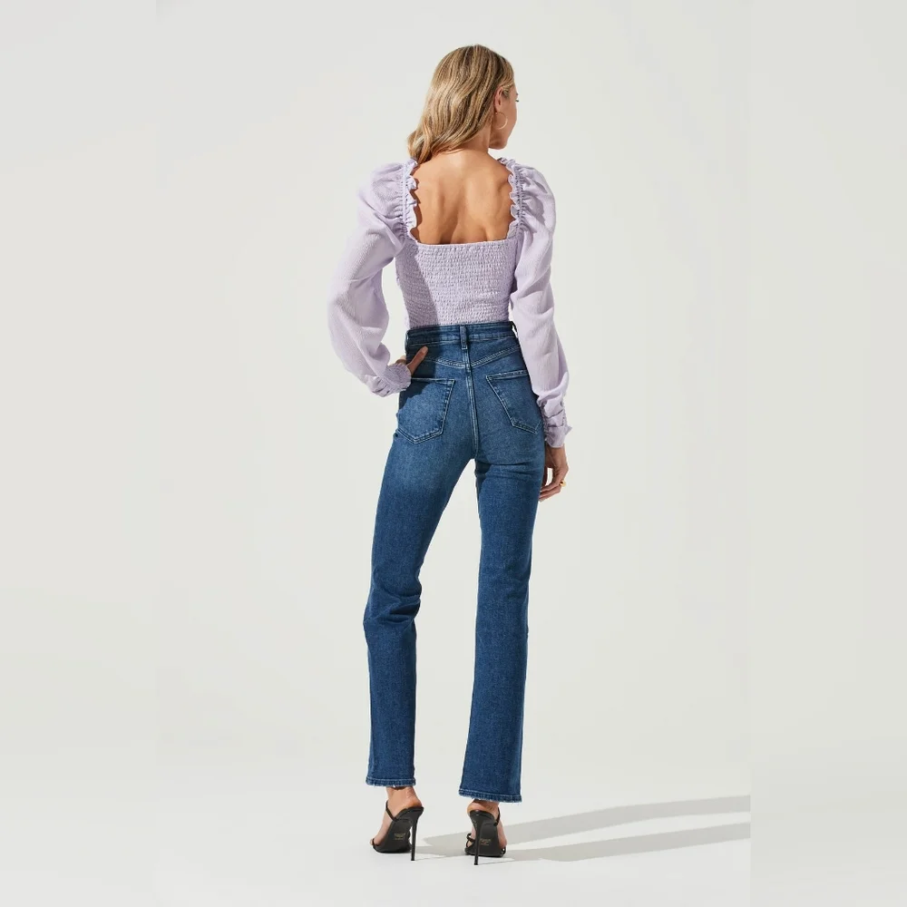 ASTR The Label Puff Sleeve Square Neck Top Pale Purple Size Large